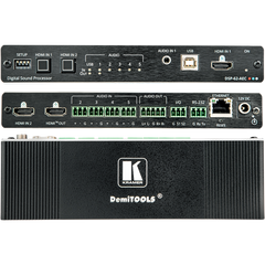 Matriz de Audio DSP 6x2 | DSP Multicanal | Cancelación de Eco Acústico AEC | De-embedding HDMI | Interfaz USB Audio Clase Compatible | 4K@60Hz (4:4:4) | PoE o Adaptador 12V DC | Carcasa DemiTOOLS