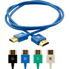 Cable HDMI Ultra Delgado Alta Velocidad con Ethernet | 4K@60Hz (4:4:4) | 18Gbps | Conector HDMI Delgado 16 mm (0.63 in) | Radio de Curvatura 36 mm (1.42 in) | Triple Blindaje | Conectores Chapados en Oro 24K | 1.8 m | Azul