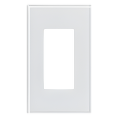 Placa frontal de cristal de 1 espacio para atenuadores, teclados y controles Pico Lutron con apertura tipo Designer, sin tornillos visibles, cristal claro con pintura blanca