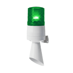 Luz LED con patrones de destello fijo y destellante con buzzer incorporado de alto volumen Máx. 95 dB color Verde 110 VCA