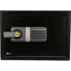 Caja Fuerte Residencial Electrónica / Apertura por Código y Llave / Medium / 350 x 250 x 250 mm (13.8 x 9.8 x 9.8 in) / Acero Reforzado / 2 Bulones / Alimentación 6 Vcc / Bloqueo por Intento Fallido