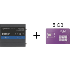 Router Teltonika LTE/4G RUT200 + SIM de YOBI de 5GB por Mes durante un año de servicio (solo datos)