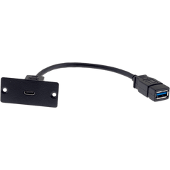 Inserto de Pared USB-C | 4.8 Gbps USB 3.0 | Cable 12 cm (4.72 in) | Aluminio | Negro