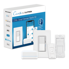 Kit de inicio Caseta Wireless con hub, atenuador de pared Diva de 150 W LED o 600 W incandescente sin neutro, control Pico, tapa y adaptador de pared, compatible con Apple HomeKit