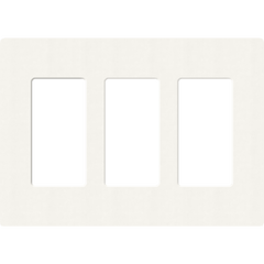 Placa de pared de 3 espacios sin tornillos visibles en acabado Snow satinado, compatible con atenuadores e interruptores Lutron Maestro, Diva, Claro y controles Pico