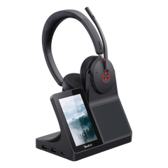Auriculares estéreo Yealink WH68 para estaciones de trabajo edición MS/ Pantalla táctil de 4" Base DECT y auriculares con Bluetooth integrado/ Cancelación activa de ruido/ Triple conexión/ Hub USB
