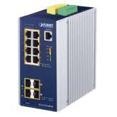 Switch Industrial Administrable Capa2, 8 Puertos Gigabit con PoE+ 802.3at, 2 Puertos SFP de 100/1G y 2 Puertos SFP de 100/1G/2.5G