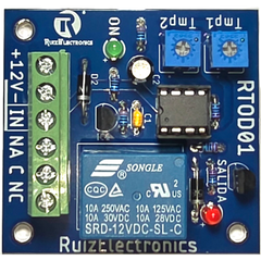 Tarjeta Temporizadora RTOD01 / Retardo 0-60 segundos / Duración 0-60 segundos / Alimentación 12VDC / Salida Relevador NA-NC-C / Indicadores LED