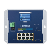 Switch Industrial Flat-Type 8 Puertos Gigabit C/PoE 802.3at, 2 Puertos SFP, LCD