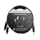 Cable 3.5mm a 2 RCA, conectores negros, con diferenciador de blanco y rojo en RCA MT380-RD - MT380-WH - MTP3C-BG, length 3m