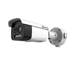Cámara Bullet Bi-espectro Térmica y Óptica/ 256×192 Térmico + 5MP Óptico / IA para Detección Humana y Vehicular / Medición Temperatura -20°C a 150°C / Detección Fuego y Fumadores / IP67