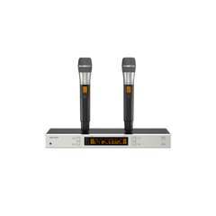 Sistema de Micrófono Inalámbrico UHF / 2 Canales / Micrófono de Mano / Frecuencia 821-942 MHz / Distancia 100 m / Salida Balanceada y No Balanceada / Sincronización Infrarroja / Recepción True Diversity
