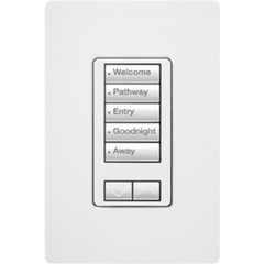 Teclado de pared seeTouch de 5 botones con subir/bajar para control de luces y cortinas en sistemas RadioRA 2, 120 V, retroiluminado, color blanco