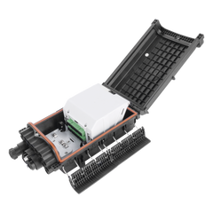 Caja de Distribución de Fibra Óptica para 48 Empalmes con 16 Acopladores SC/APC, Enterrado Directo, IP68