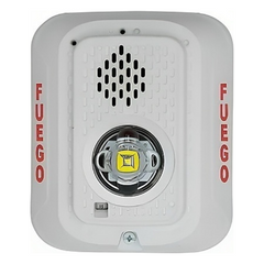 Sirena con Lámpara LED Estroboscópica / a 2 Hilos / Montaje en Pared / 24 Vcd / Configuración Estroboscópica Seleccionable / Texto en Español / Color Blanca