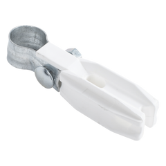 Aislador de Paso o Esquina Blanco con Abrazadera / 1 Pulgada (25 mm) / Resina Virgen 100% / Anti-Arqueo / Acero Galvanizado / Poste Cerco Eléctrico