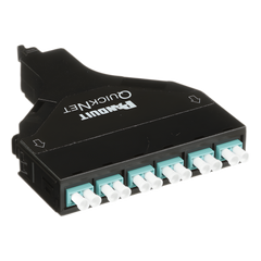 Cassette de Fibra Óptica SFQ QuickNet™ de 6 Adaptadores LC Dúplex (12 Fibras) a MPO, Para Fibra Multimodo OM4, Método A, Color Negro