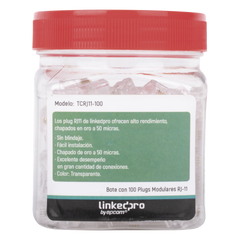 Bote con 100 Piezas de Plug Modular Tipo RJ11 de 4 Contactos Chapado de Oro a 50 Micras