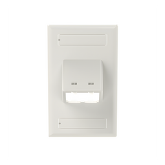 Placa de Pared Vertical Clásica, Salida Para 2 Puertos Mini-Com Inclinados, Con Espacios Para Etiquetas, Color Blanco