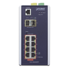 Switch Industrial Administrable Capa 2, 8 puertos PoE Gigabit 802.3af/at, 2 Puertos SFP de 1 / 2.5 Gigabit, Entrada de Voltaje Secundaria para Fuente Redundante
