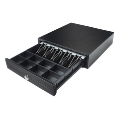 Cajón para Efectivo / Serie EK / Electrónico RJ11 / 5 Billetes + 8 Monedas / Gripper Metálico / Base para ECR / 410 mm