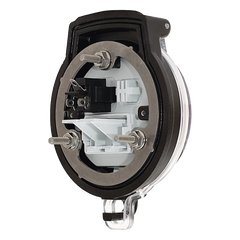 Dispositivo Circular de Puertos de Acceso a Datos, Con Dos Espacios Para Módulos Mini-Com y Un Receptáculo NEMA 5-15R, Protección IP66, de 3" de Diámetro