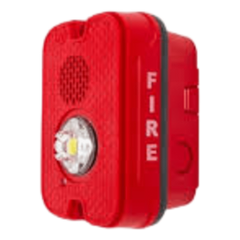Sirena con Lámpara LED Estroboscópica / 2 Hilos / Montaje en Pared / 16 a 24 Vcd / Configuración Estroboscópica Seleccionable / Texto en Inglés / Color Rojo / Uso exterior