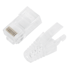 Bote con 50 Plugs Pass Through RJ45 Cat6 sin Blindaje, con Alivio de Tensión Incluido, Chapado de Oro a 30 Micras para Durabilidad Extrema