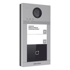 Videoportero IP 2 Megapixel / Llamada y Apertura Remota desde App Hik-Connect (requiere monitor) / PoE / Exterior IP65 + Antivandalico IK08 / 2 Departamentos / Apertura con Tarjeta / Soporta 2 Puertas y hasta 6 Monitores