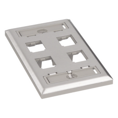 Placa de Pared Vertical, de Acero Inoxidable, Salida Para 4 Puertos Mini-Com, Con Espacios Para Etiquetas