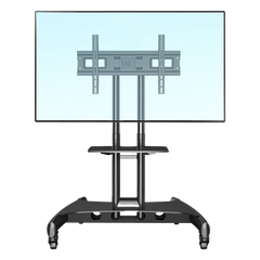 Soporte de Pantalla con Ruedas AVA1500601PNB / Compatible con Monitores de 32" a 75" / VESA 200x200 a 600x400 mm / Carga 45.5 kg (100 lbs) / Altura Ajustable 1120-1520 mm / Base para Accesorios / 4 Ruedas 360°