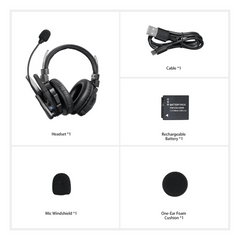 Intercomunicador Inalámbrico Binaural / Cancelación de Ruido IA / Rango 500 m (1640 ft) / Bluetooth 5.0 / Batería 1050mAh / Resistente a Lluvia