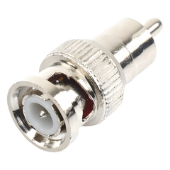 Adaptador en Línea para 75 Ohm, de Conector BNC Macho a RCA Macho en Aplicaciones de Audio-Video para Cámaras, Monitores y DVR's.