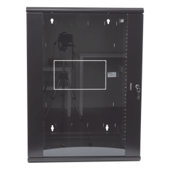 Gabinete PanZone de Montaje en Pared, de 19in, Puerta con Ventana de Seguridad, 18 UR, 635mm de Profundidad, Color Negro