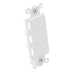Marco de 6 puertos personalizable para conectores de red, fibra óptica, coaxial y telefonía, línea Claro, color blanco