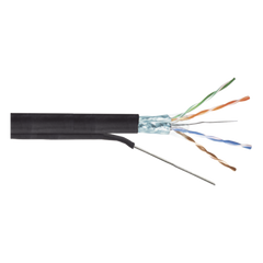 Bobina de Cable FTP con Mensajero de Acero de 305 Metros (1000 Pies) Cat6+ Calibre 23, Color Negro, para Aplicaciones en Video Vigilancia y Redes de Datos / Uso en Intemperie y Aplicaciones Aéreas