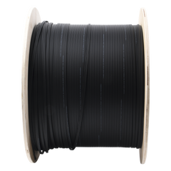 Carrete de 1 km de Fibra Óptica Aérea Mini Figura 8 G.657A2 Tipo Drop, Monomodo de 2 Hilos (Bifibra), Diseñada para Fusionarse, Color Negro, Span 80, (No Soporta Conectores Mecánicos)
