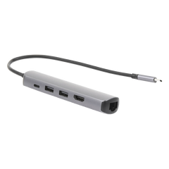 HUB USB-C (Docking Station) 5 en 1 | Ultra Delgado | 2 USB-A 3.1 a (5 Gbps) | HDMI 4K@60Hz | RJ45 (Gigabit Ethernet) | USB-C PD Carga Rápida 100W | Soporta OTG | Chips Inteligentes | Pequeño y Ligero | Caja de Aluminio.