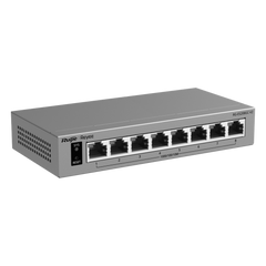 Switch Gigabit Smart Cloud-Managed / 8 Puertos 10/100/1000BASE-T / Capa 2 / Switching 16 Gbps / AI-Powered Failover / Modo CCTV Un-Click / Gestión Cloud Ruijie & App Reyee / Diseño Fanless / Gabinete Metal / Protección Surge 6 kV