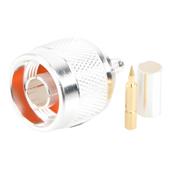 Conector N Macho de Anillo Plegable para Cable LP-195, RG-58/U, Plata/ Oro/ Teflón.