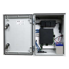 KIT de Gabinete de Poliéster (300 x 400 x 200 mm) + Controlador de Carga con Switch PoE (5) + Batería de 12V 7Ah