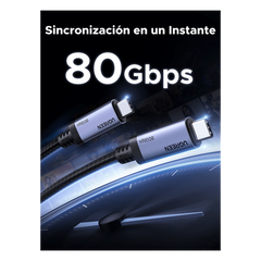 Cable USB-C Thunderbolt 5 / 80 Gbps Bidireccional / 120 Gbps Unidireccional / 1 m (3.28 ft) / 24 Pines / E-Marker IP2133H / 5A Máximo / Aluminio + Cobre Blindado