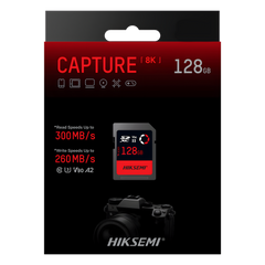 Memoria SD / 128 GB / 300 MB/s Lectura / 260 MB/s Escritura / V90 U3 / Para Video 8K Profesional / HIKSEMI CAPTURE E90