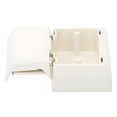 Caja Superficial Con Bisagras de Instalación a Presión, Para Canaletas T45, Material PVC Rígido, Color Blanco Mate
