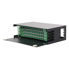 Distribuidor de Fibra Óptica con Bandejas Deslizables, Vacío, 19 Pulgadas (48.26 cm), Acepta 48 Adaptadores LC Duplex o LC Simplex o 48 SC Simplex, 3U