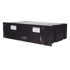 Fuente de poder 13.8Vcc, 50A, lineal regulada con circuito cargador de baterías, medidores, para instalación en rack