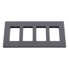 Placa de pared de 4 espacios sin tornillos visibles, acabado satinado color Midnight (gris oscuro), para atenuadores y controles Lutron con apertura tipo designer