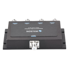 Divisor de potencia de 4 vías para la distribución de señal a dos antenas de servicio | 6 dB de pérdida por puerto | Conectores F hembra