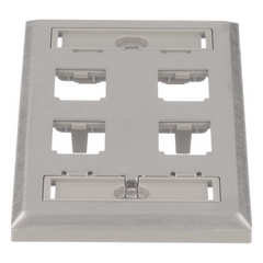 Placa de Pared Vertical, de Acero Inoxidable, Salida Para 4 Puertos Mini-Com, Con Espacios Para Etiquetas