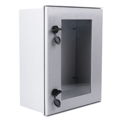 Gabinete de Poliéster IP65 Puerta Transparente, Uso en Intemperie (400 x 500 x 200 mm) con Placa Trasera Interior de Plástico (Incluye Chapa y Llave).